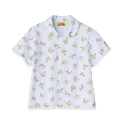 HYSTERIC GLAMOUR Bubbly Butterfly Peter Pan Collar Shirt "Light Blue"