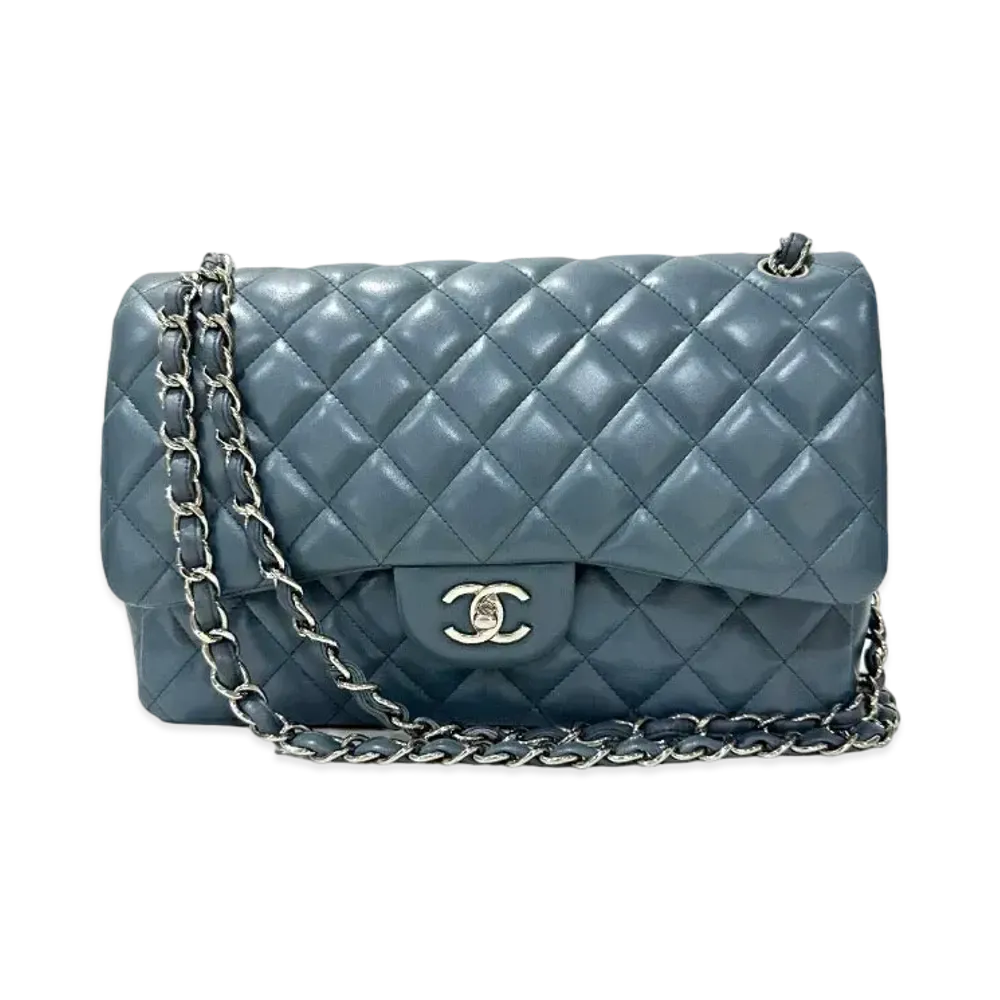 CHANEL Deca Matelasse Double Flap Lambskin "Blue/Silver"