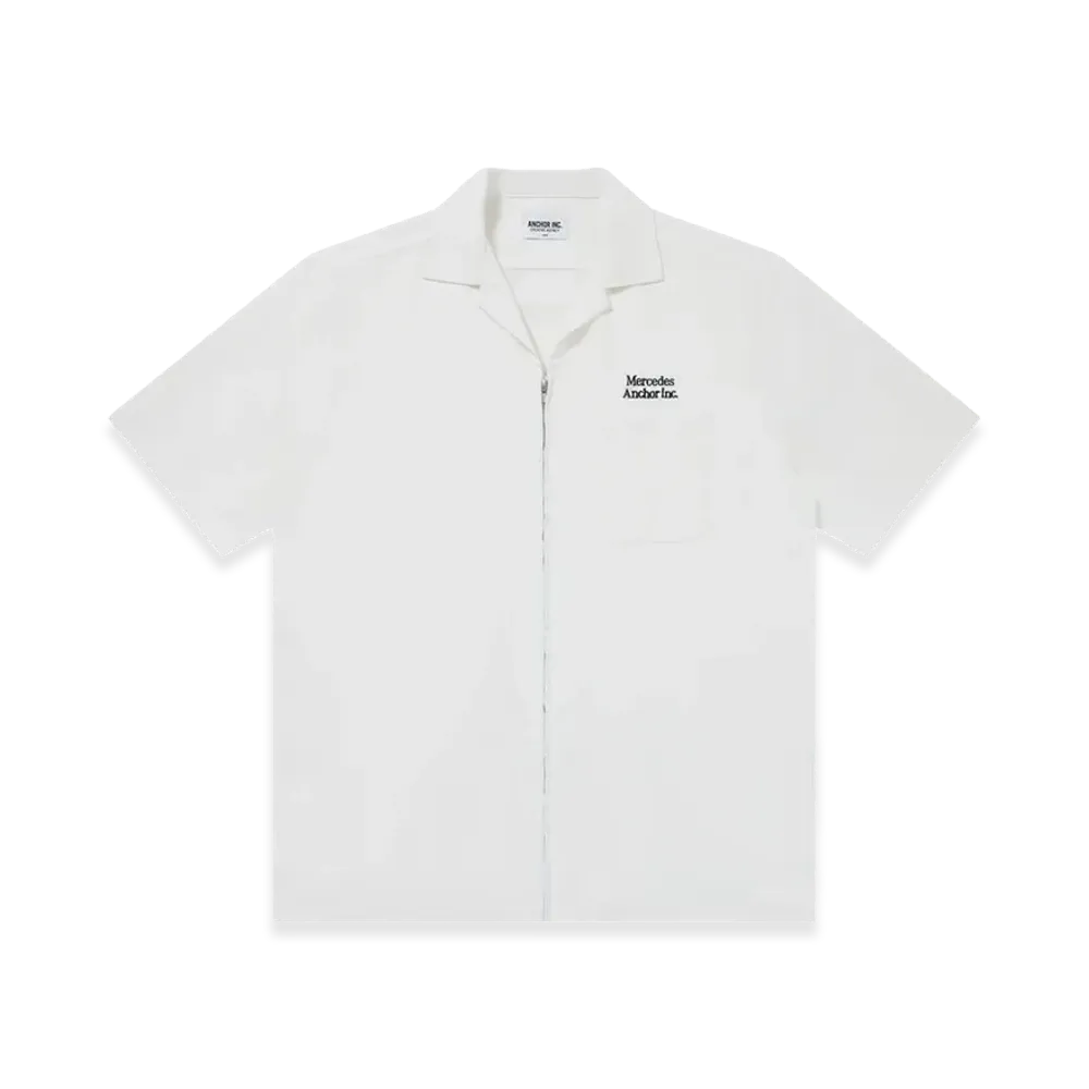 Mercedes Anchor inc. Open Collared S/S Linen Zip Shirt "White"