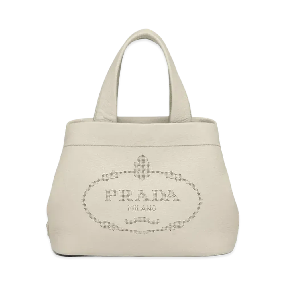 PRADA Small Leather Tote Bag "Chalk White"