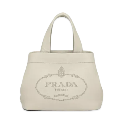 PRADA Small Leather Tote Bag "Chalk White"