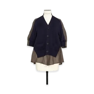 sacai High Twist Voile x Knit Cardigan "Navy/Brown"