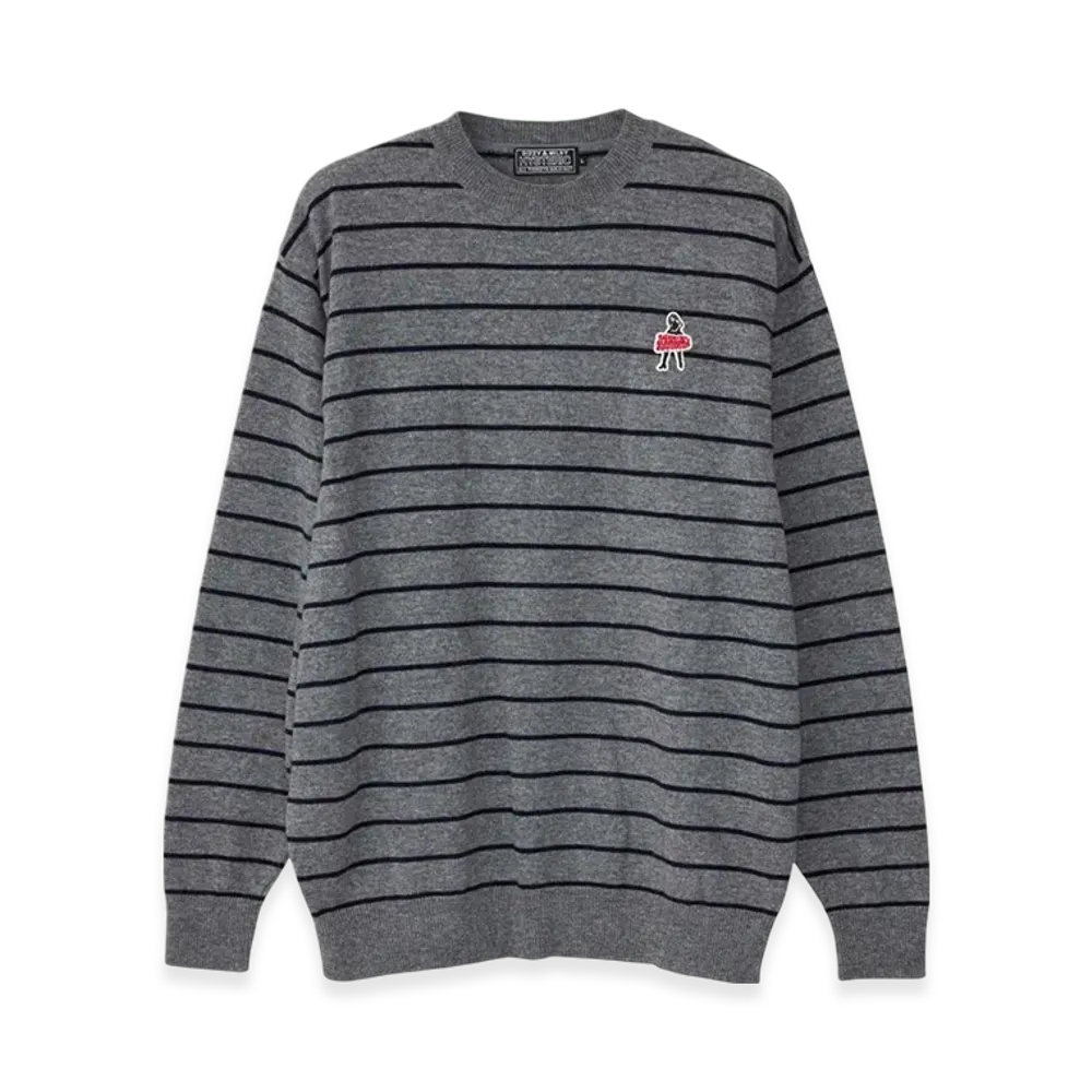 HYSTERIC GLAMOUR Vixen Girl Patch Striped Sweater "Top Gray"
