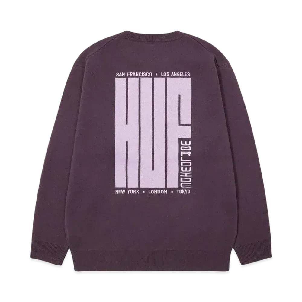 HUF Winter 24 Big Block Crew Sweater "Raisin"