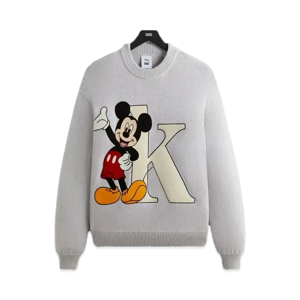 Kith x Disney Mickey & Friends Mickey K Crewneck Sweater "Light Heather Grey"