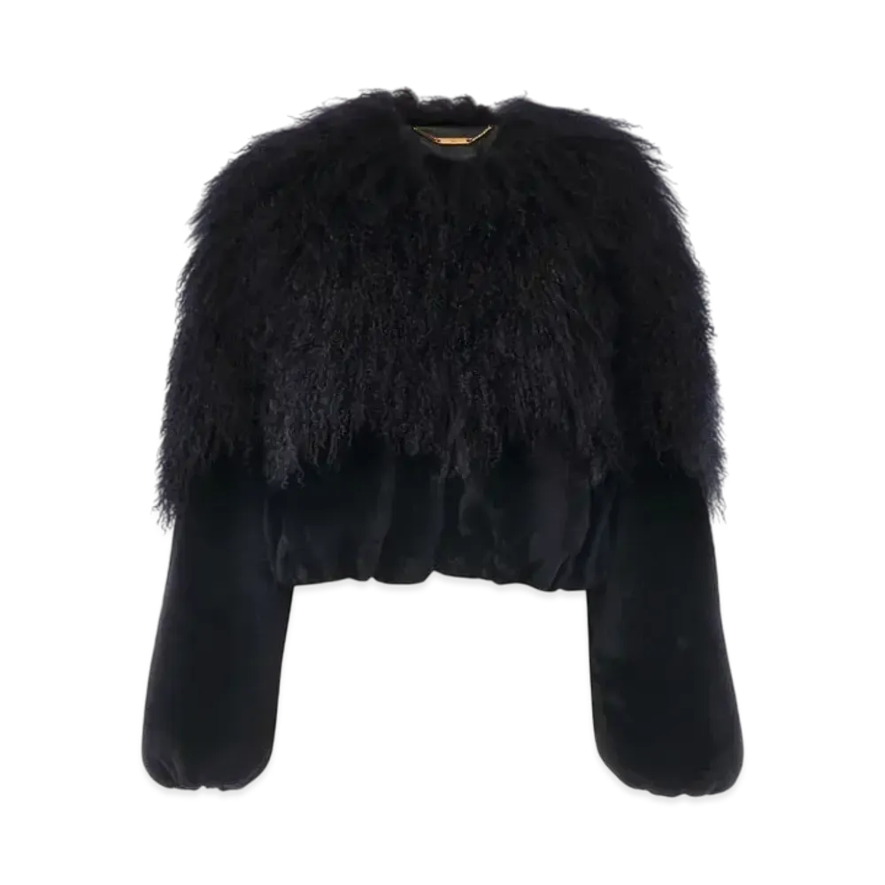 Chloe Cropped Blouson In Shearling "Eclipse Blue"