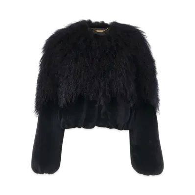 Chloe Cropped Blouson In Shearling "Eclipse Blue"