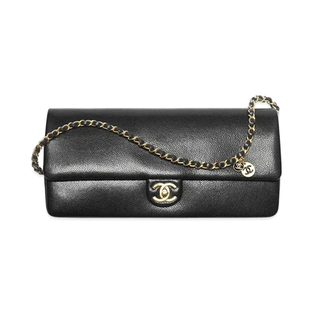 CHANEL Maxi Clutch Bag Shiny Grained Calfskin & Gold-Tone Metal "Black"