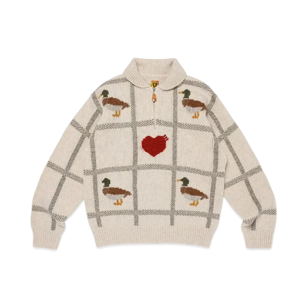 HUMAN MADE Animal Half-Zip Knit Sweater "White"
