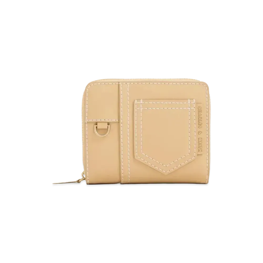 CHARLES & KEITH Anthea Contrast Trim Zip Around Wallet "Beige"