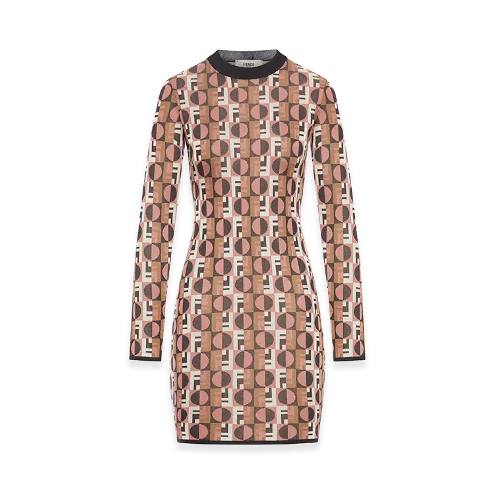 FENDI Women's Jacquard Viscose Dress "Pink/Multicolor"