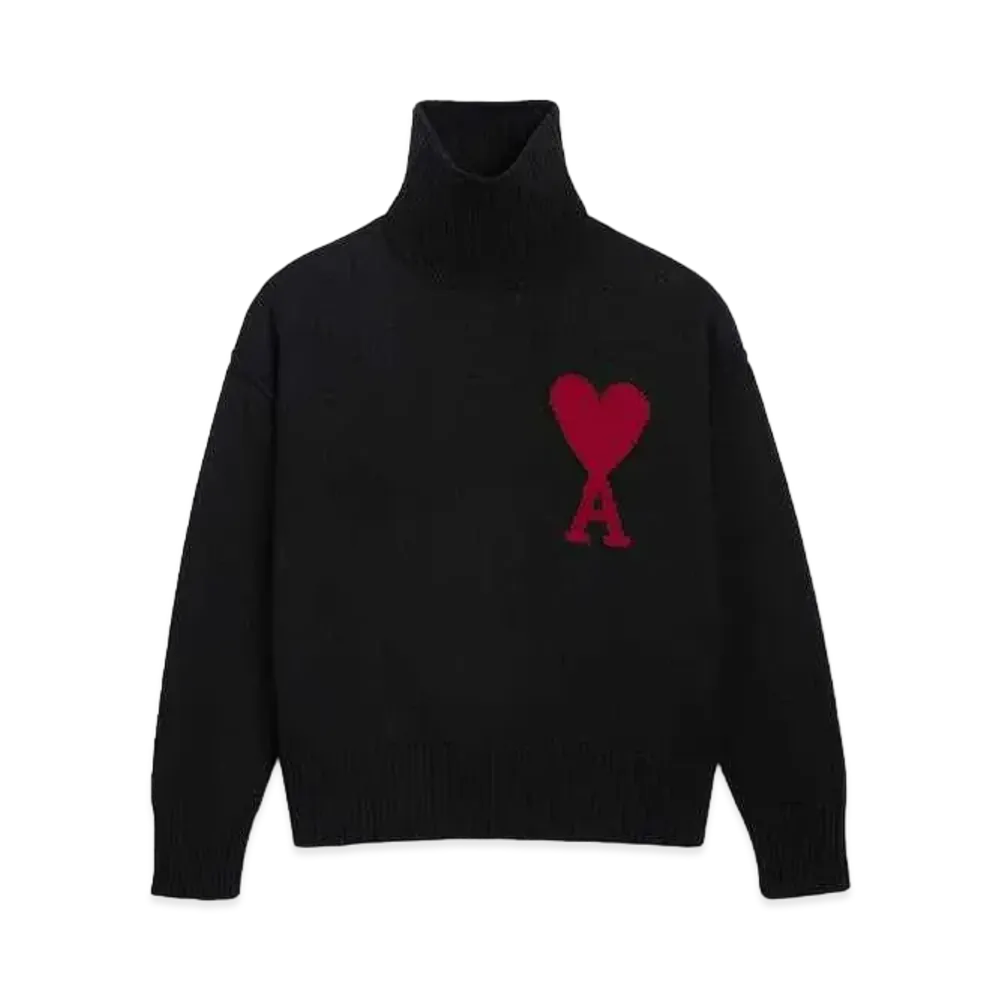 AMI PARIS Merino Wool Felt Sweater #2 "Black & Red"