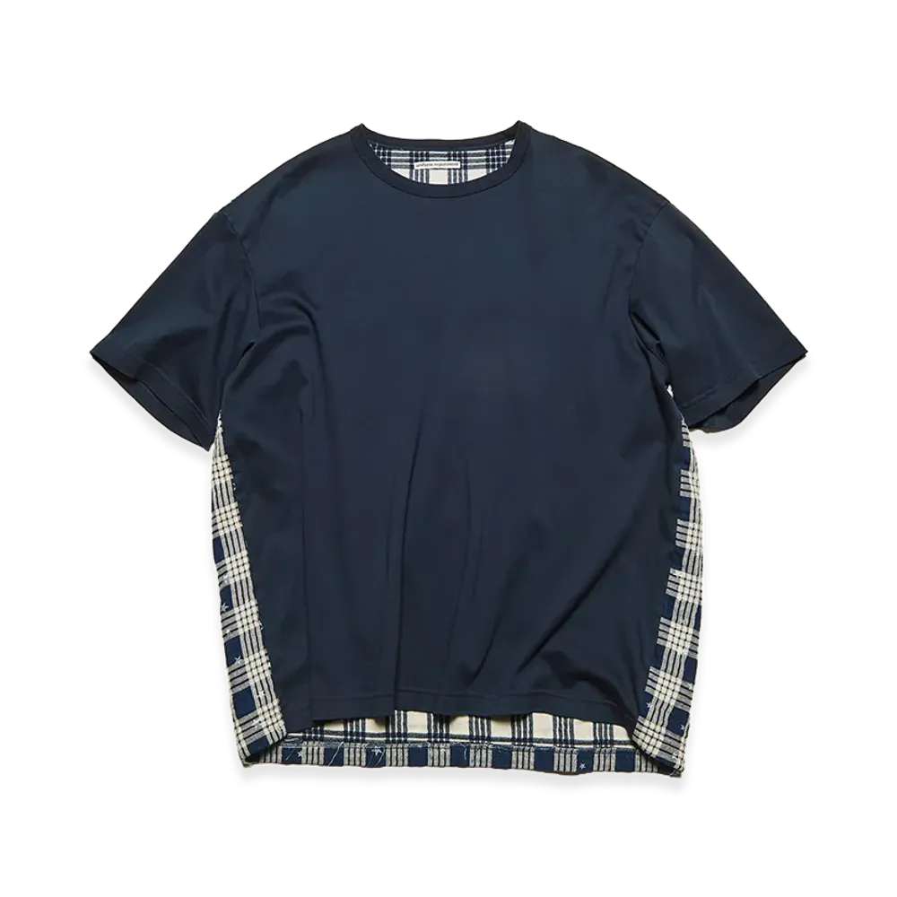 uniform experiment Star Print Check Paneled Wide Tee "Indigo"