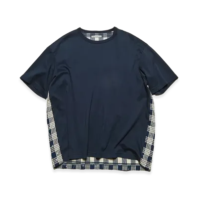 uniform experiment Star Print Check Paneled Wide Tee "Indigo"