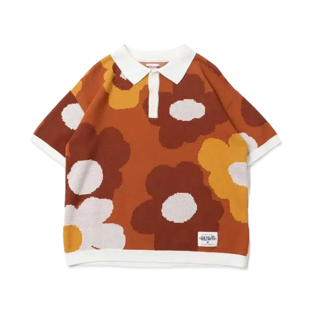 BADWAY flower JQ knit polo "Orange"