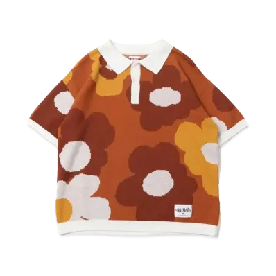 BADWAY flower JQ knit polo "Orange"