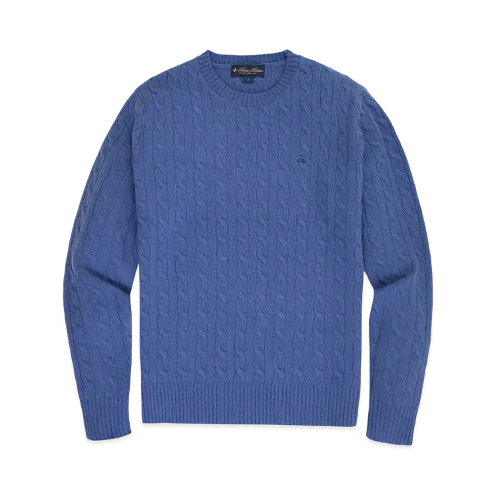 Brooks Brothers Wool GF Logo Cable Cewneck Sweater "Blue"