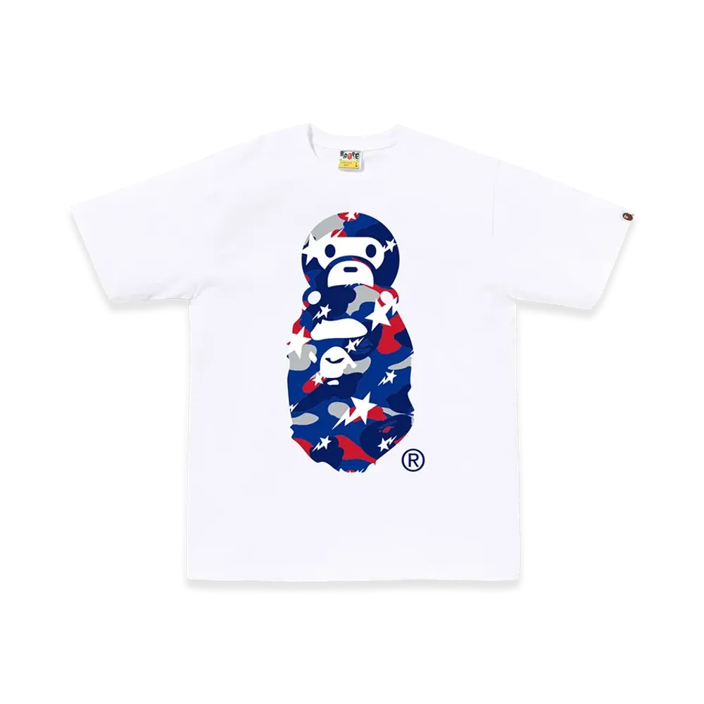 A BATHING APE Sta Strike Camo Milo On Ape Head Tee "White/Blue"