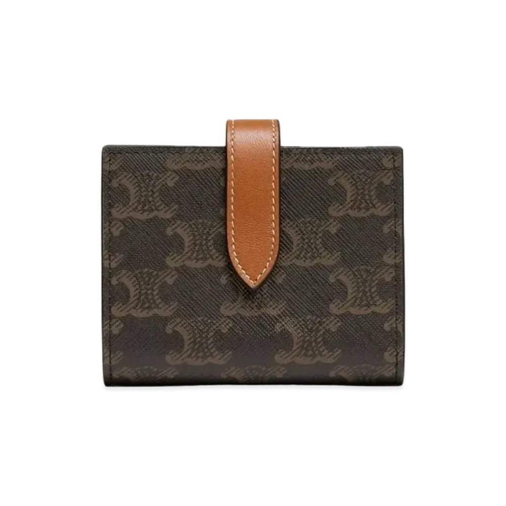 CELINE Small Strap Wallet in Triomphe Canvas and Lambskin "Tan"