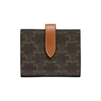 CELINE Small Strap Wallet in Triomphe Canvas and Lambskin "Tan"