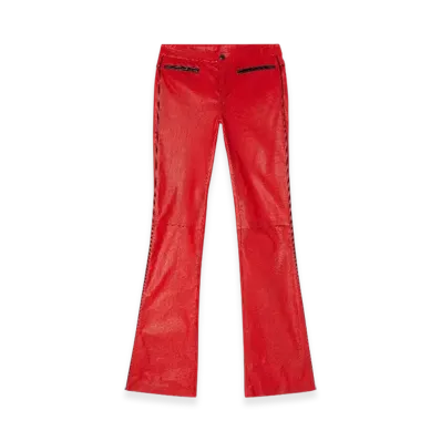 Diesel L-Insey Biker Pants In Perforated Stretch Leather "Red"