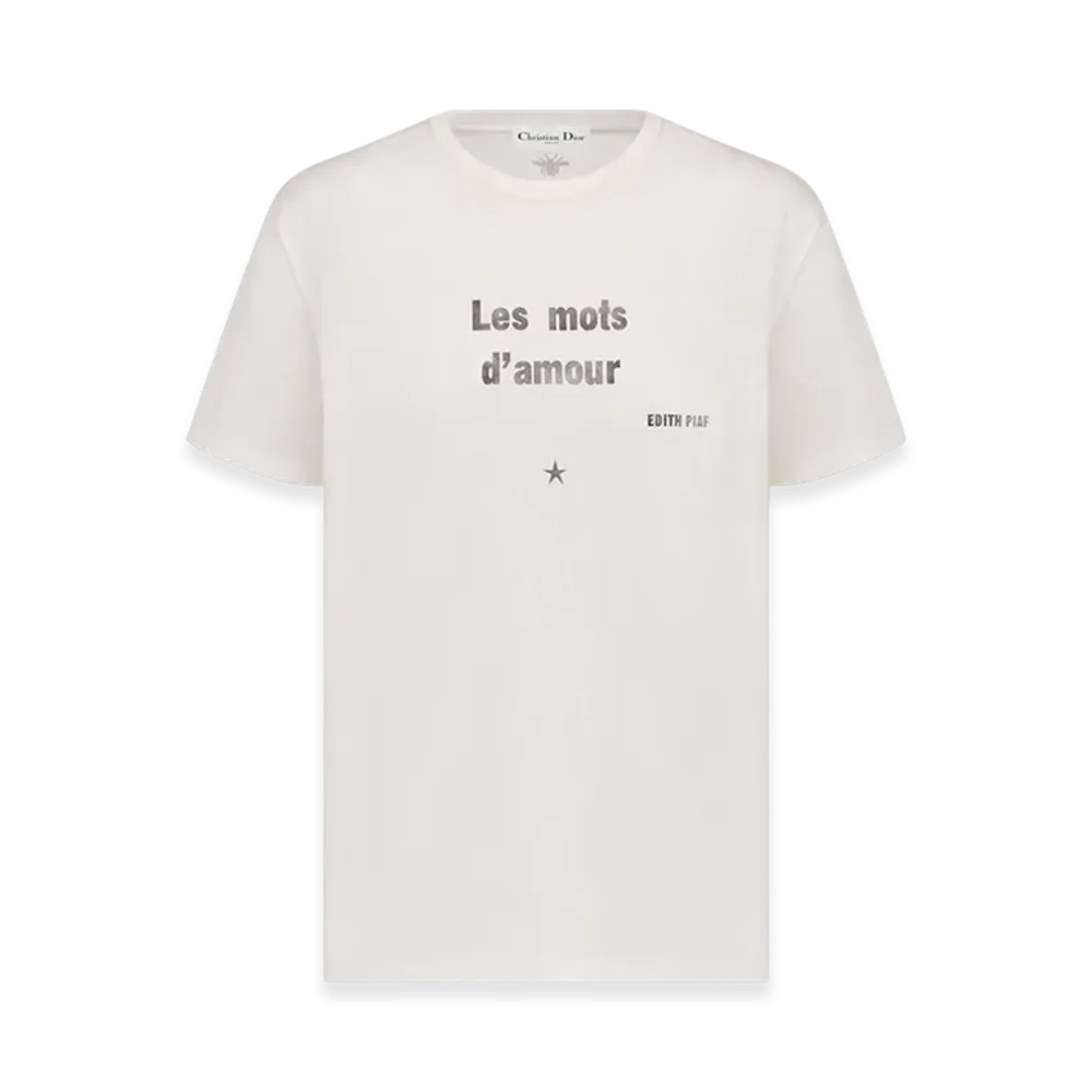 Dior Women's Les Mots D'amour T-Shirt Technical Jersey Crinkled Effect "White"