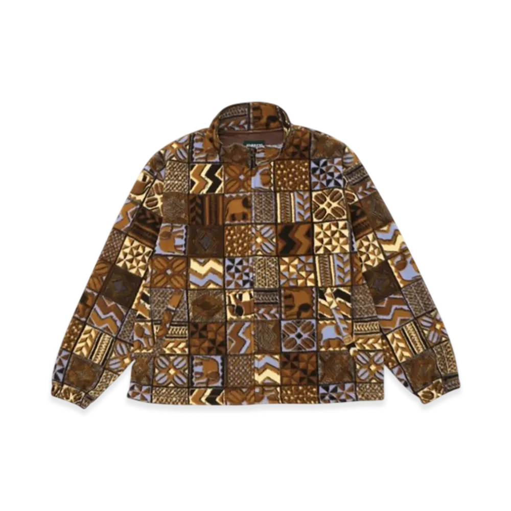 STARBUCKS STAND by BEAMS All Over Print Fleece Zip Blouson "Brown"