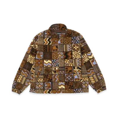 STARBUCKS STAND by BEAMS All Over Print Fleece Zip Blouson "Brown"