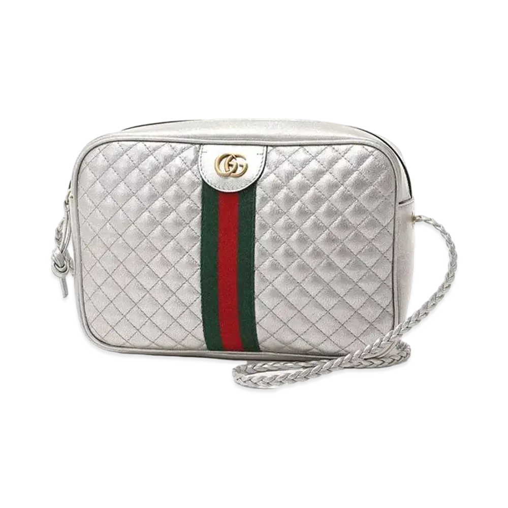 GUCCI Sherry Line GG Quilted Shoulder Bag "Silver"