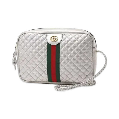 GUCCI Sherry Line GG Quilted Shoulder Bag "Silver"