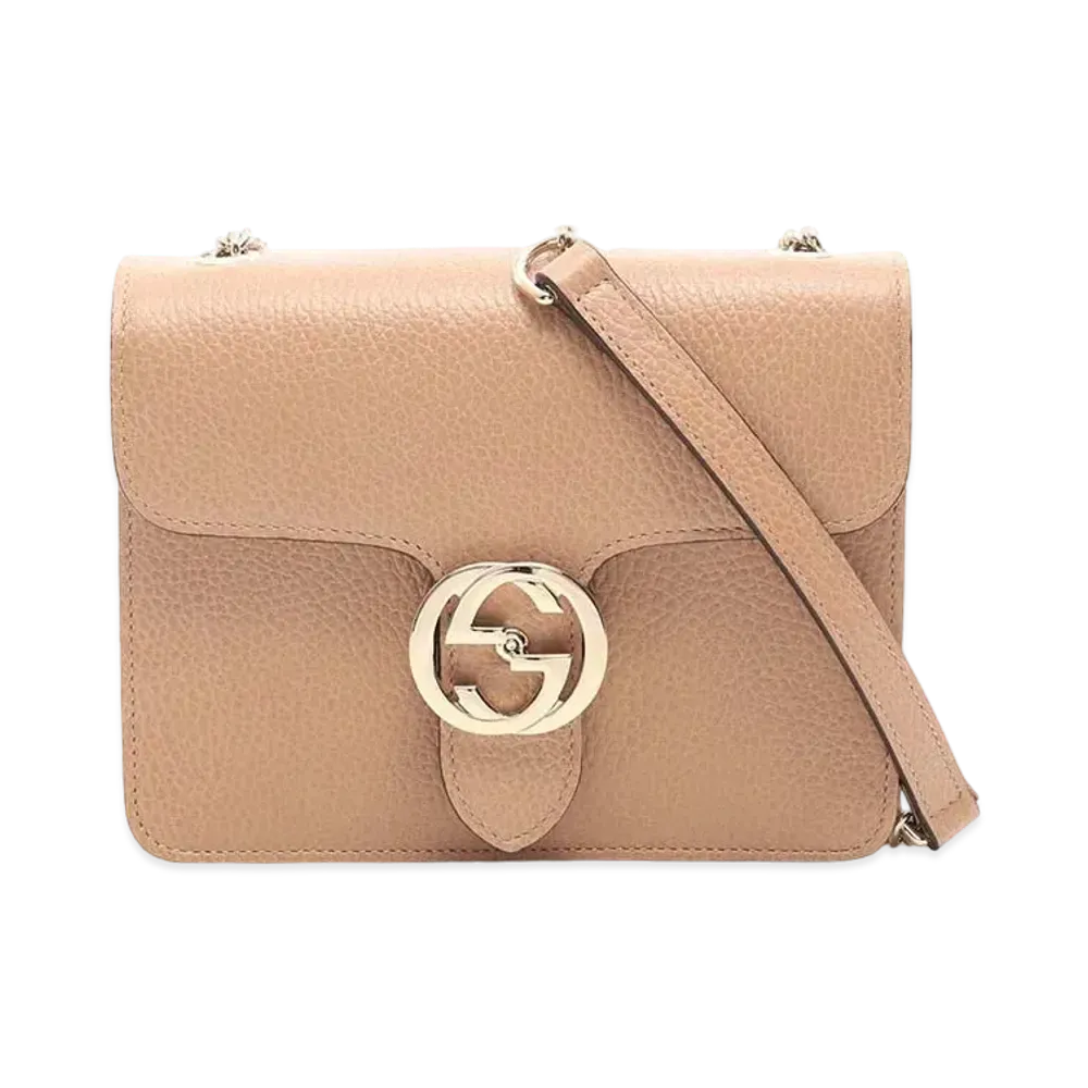 GUCCI Leather Interlocking G Chain Shoulder Bag "Beige"