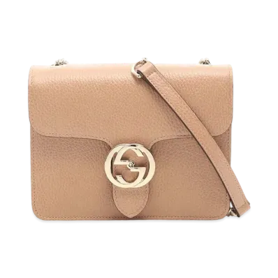 GUCCI Leather Interlocking G Chain Shoulder Bag "Beige"