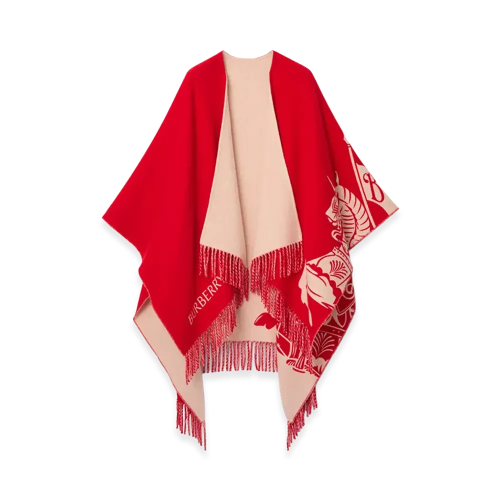 Burberry Women's EKD Wool Cashmere Cape "Crayon Red"
