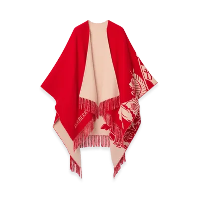 Burberry Women's EKD Wool Cashmere Cape "Crayon Red"