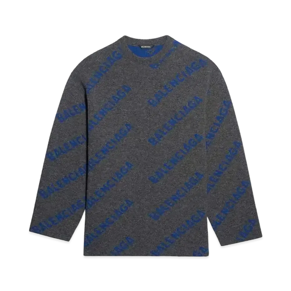 BALENCIAGA MENS Allover Logo Crewneck Knit "Dark Grey"