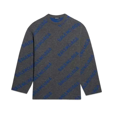 BALENCIAGA MENS Allover Logo Crewneck Knit "Dark Grey"