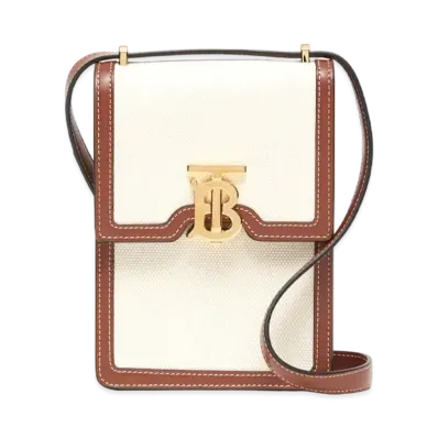 Burberry Cotton Canvasleather Robin Bag "White/Tan"