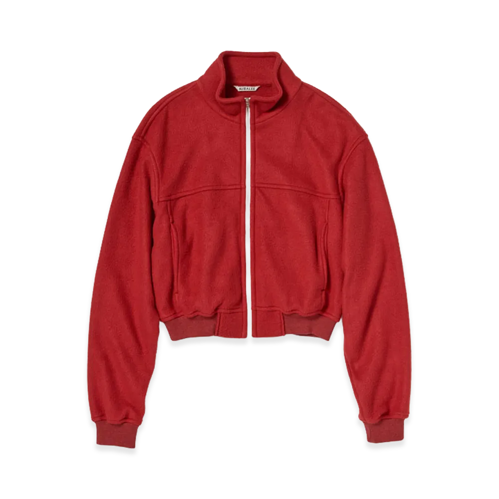 AURALEE Women's Pure Silk Comfort Fleece Zip Blouson "Red"