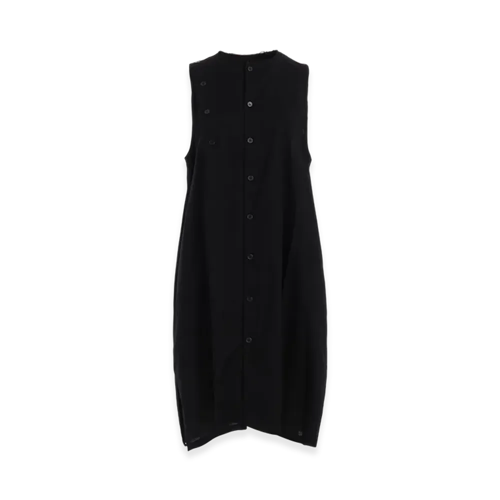 Y's Born Product Thin Cotton Twill Asymmeteric Button Dress "Black"