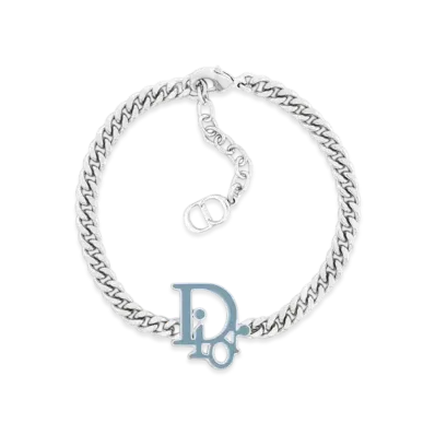 Dior Oblique Chain Link Bracelet Brass and Resin "Silver/Blue"