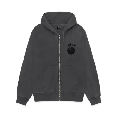 Stussy 8 Ball Pigment Dyed Zip Hoodie "Black" (FA24)