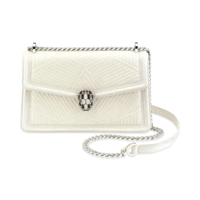 BVLGARI Serpenti Diamond Blast Shoulder Bag "White"