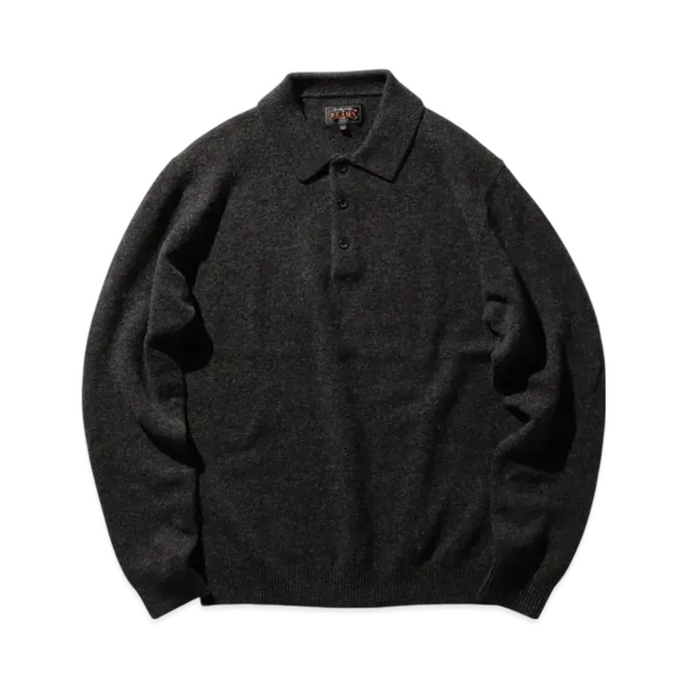 BEAMS Knit Polo 9G "ChacoalGray"