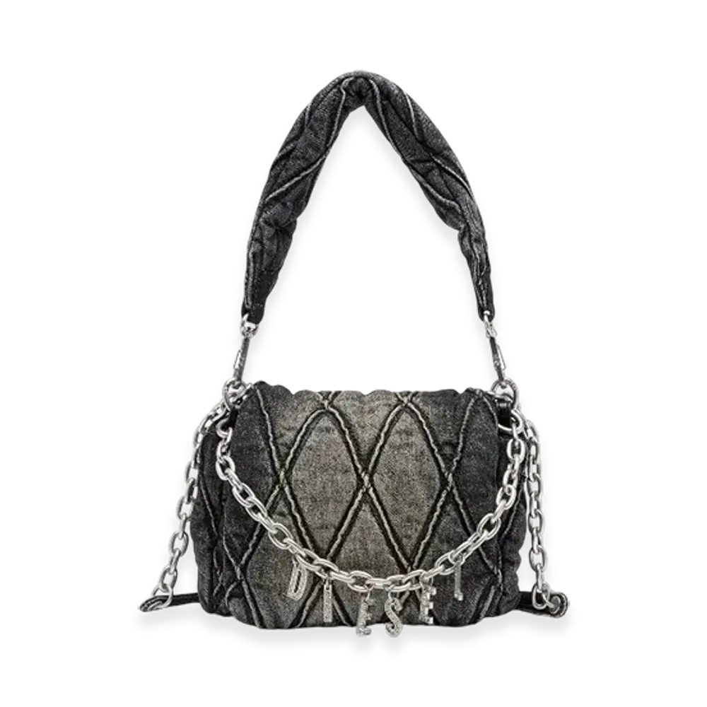 Diesel Charm-D Shoulder S Charm-D S-Small Shoulder Bag In Quilted Denim "Black"