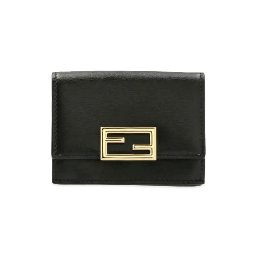 FENDI Micro Three-Fold Wallet Leather Wallet "Black"