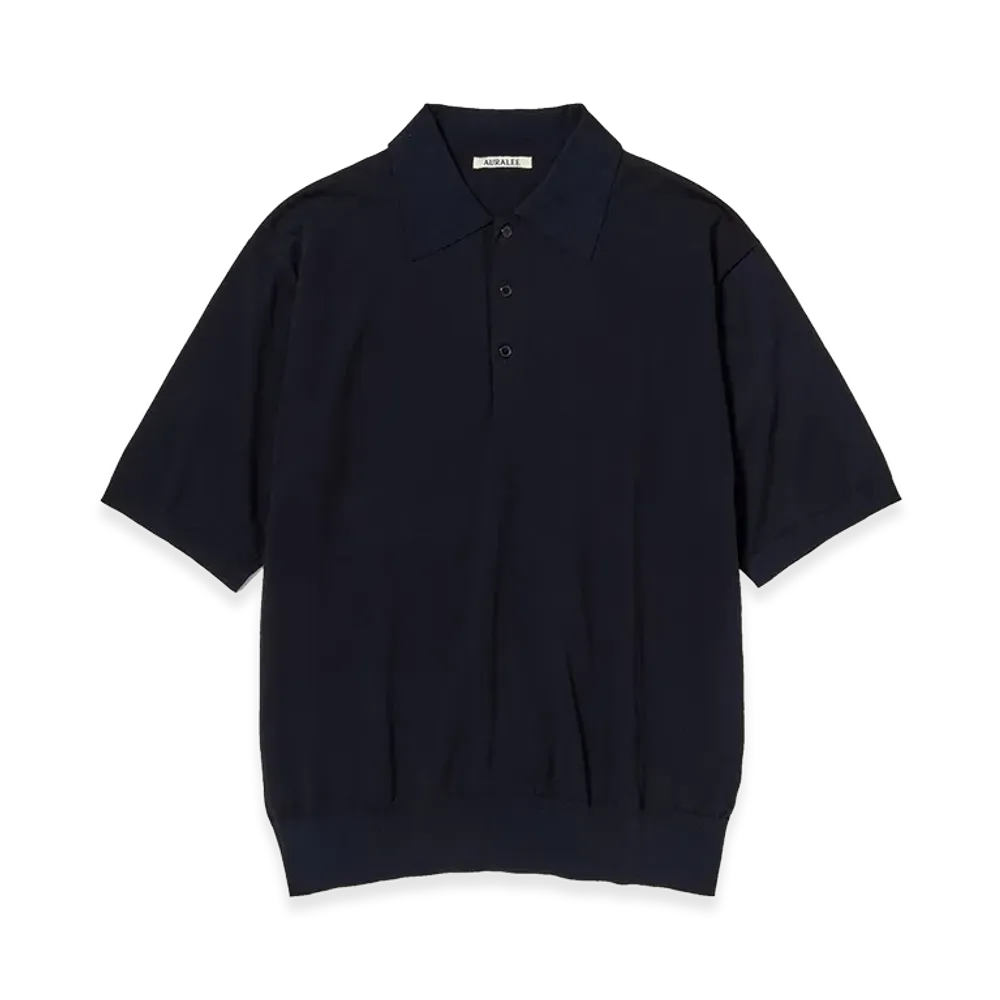 AURALEE Giza High Gauge Knit Polo "Dark Navy"