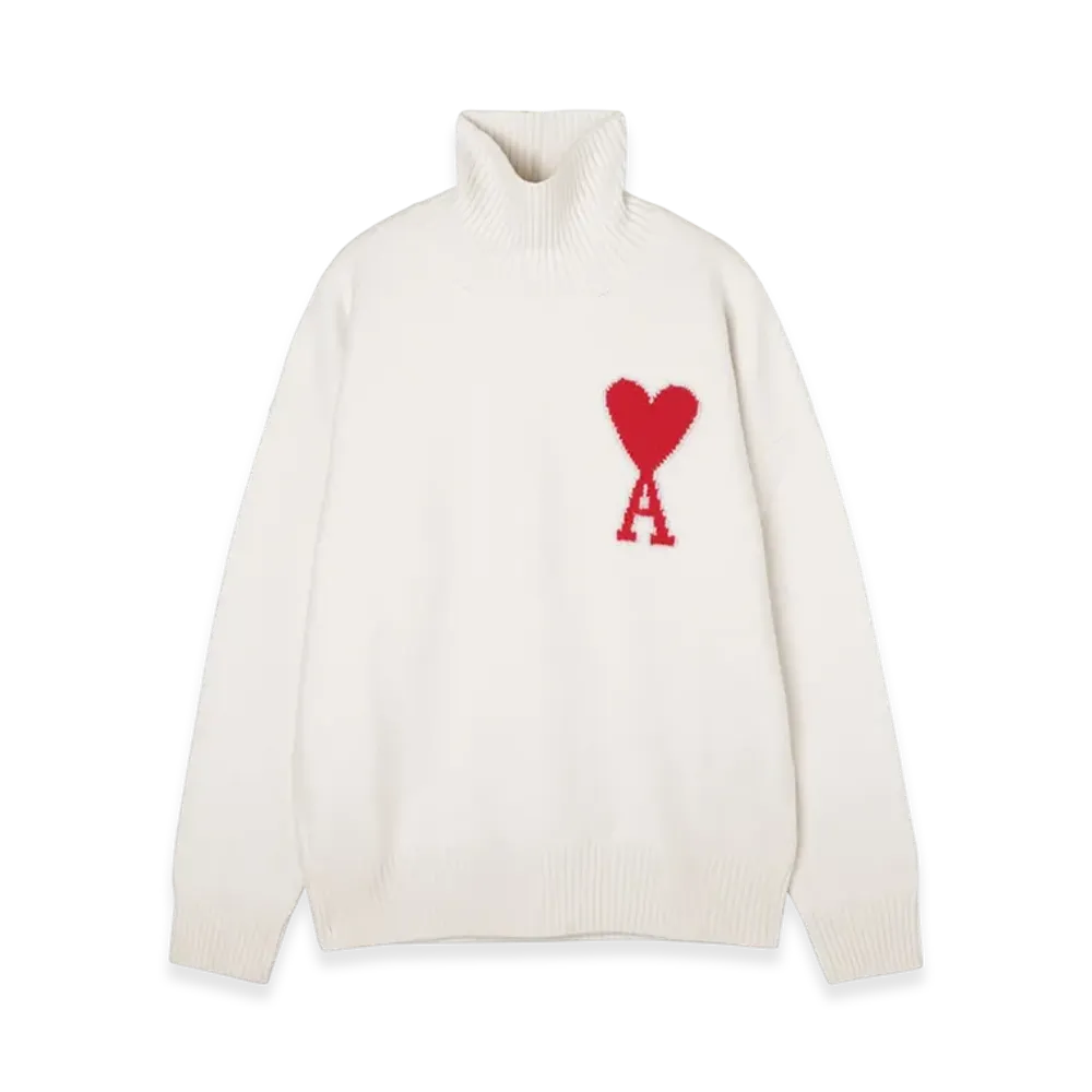 AMI PARIS ADC Funnel Neck Sweater "Offwhite/Red"