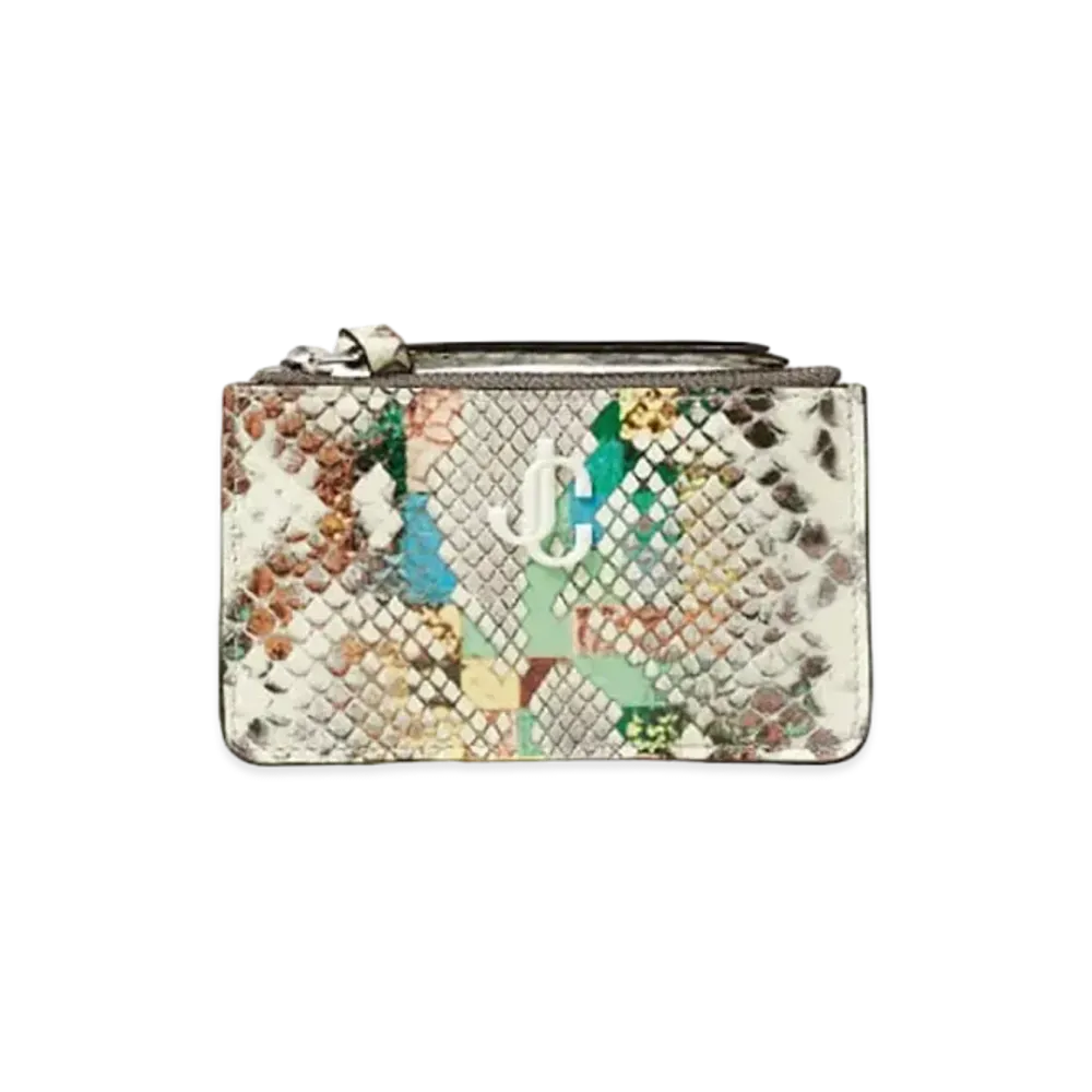 Jimmy Choo Nancy Glossy Rainbow Elaphe Key Case With JC Logo "Latte/Sunrise Mix"