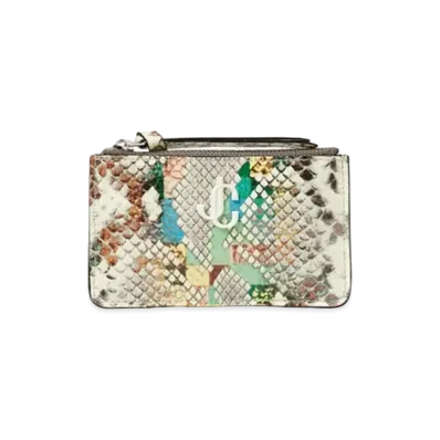 Jimmy Choo Nancy Glossy Rainbow Elaphe Key Case With JC Logo "Latte/Sunrise Mix"