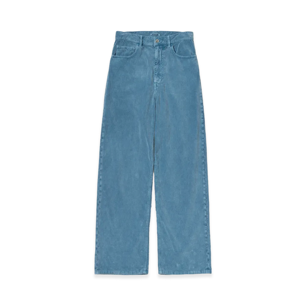 AURALEE Women's Garment-Dyed Finx Corduroy 5P Wide Pants "Dusty Blue"
